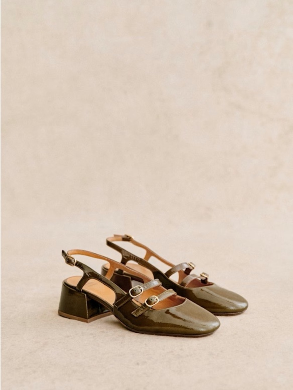 Sezane Patent Olive Green Paula Babies Slingback Size 39
